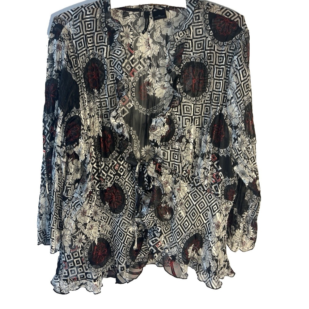 Vtg‎ Sheer Tie Front Women Blouse Top XL Unique Artsy Fairy Grunge Festival